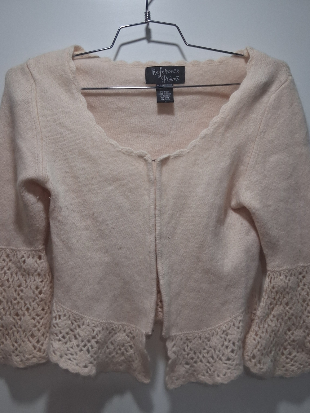 Soft Pink Crochet-Hem Cardigan Sweater XS